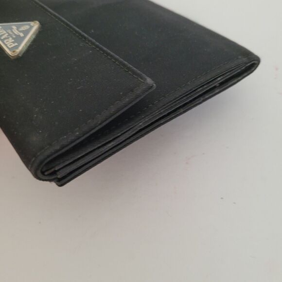 PRADA Vintage Tessuto Nero Black Nylon Leather Logo Plate Wallet Small Bifold - Picture 12 of 13